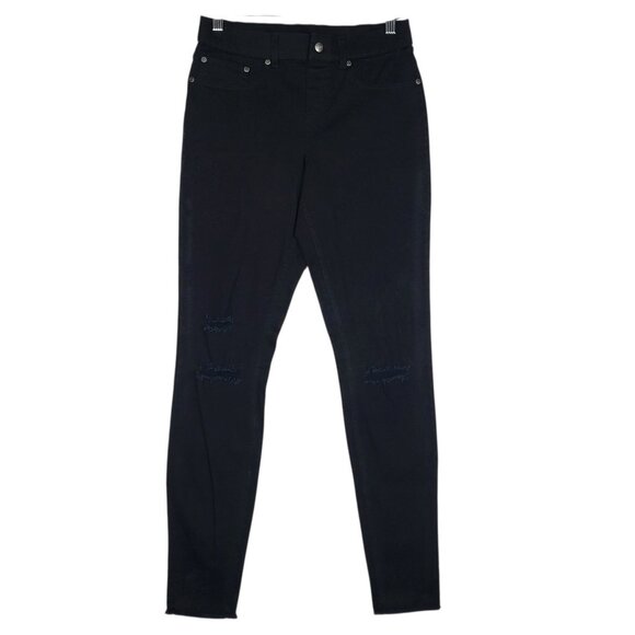 Hue Ripped Knee Denim Leggings Women's Small Black Pull-on Jeans Distressed - Picture 1 of 9